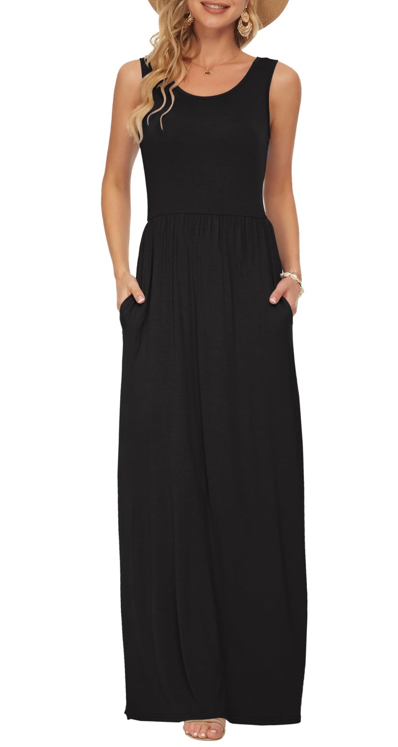 AUSELILY Women's Summer Sleeveless Loose Maxi Dress Casual Long Dresses with Pockets 2026 New Black L - Image 1